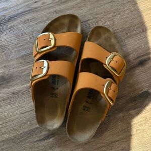 Birkenstock or Orange Arizona with Big Gold Buckles